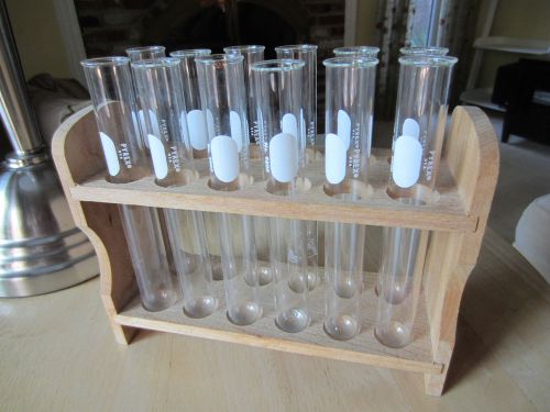 Wood test tube rack 12 tube capacity 7/8&#034; holes pyrex glass 2 oz / 60ccs for sale