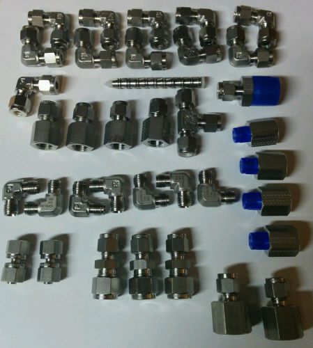 Lot of 45 superlok, hamlet, parker 1/4&#034; compression &amp; some npt fittings swagelok for sale