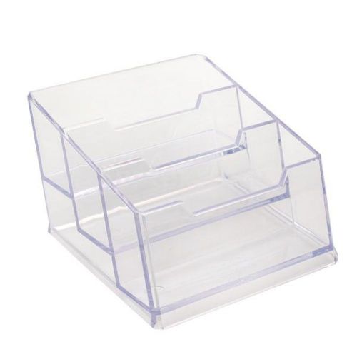 3 Tier Clear Plastic Business Card Holder Display Stands Shelf Desktop Case New