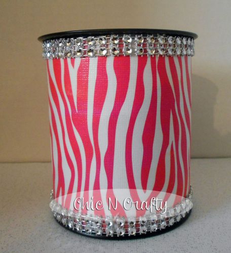 HOT PINK ZEBRA Print  &amp; Bling Pencil/Pen Cup Desk Accessory/Makeup Holder