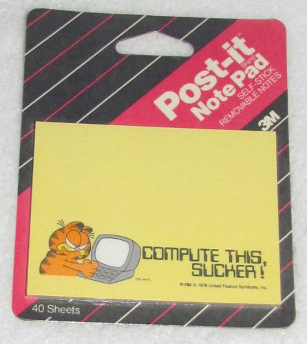 NEW! 1990 3M GARFIELD JIM DAVIS POST-IT NOTES COMPUTE THIS, SUCKER -WHITE SCREEN