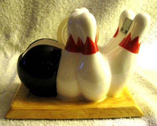 BEAUTIFUL - RARE - BOWLERS - BOWLING PINS AND BALL - CERAMIC TAPE DISPENSER!