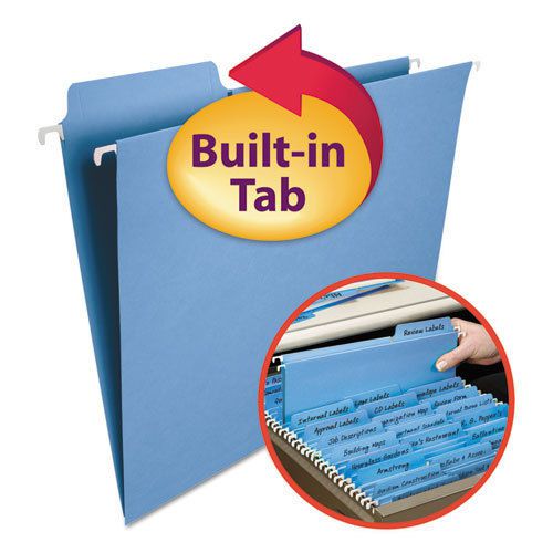 FasTab Hanging File Folders, Letter, Blue, 20/Box