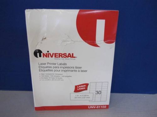 UNIVERSAL 81102 LASER PRINTER PERMANENT LABELS 1&#034;X 2 5/8&#034;  CLEAR  1500 LABELS