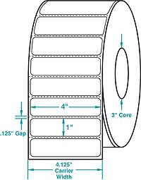 THERMAL TRANFER LABEL 4&#034;x1&#034;x4rolls 22,000Labels