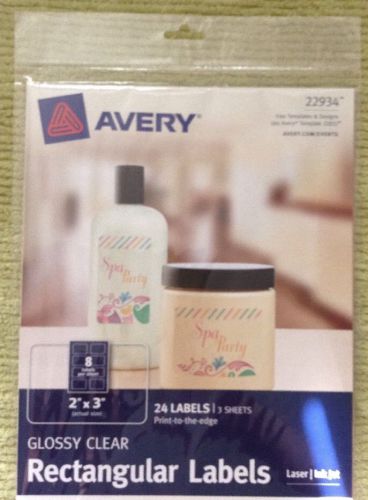 BRAND NEW Avery 22934 Print to the Edge RECTANGULAR Glossy Clear Labels 24/Pack!