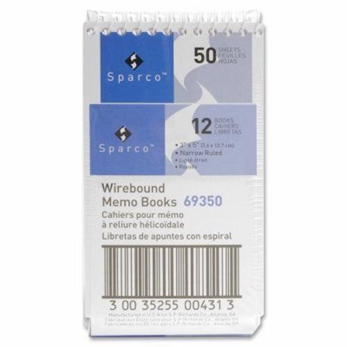 Sparco Wirebound Memo Book,End Spiral,50 Sheets,3&#034;x5&#034;,White,1 Dozen (SPR69350)