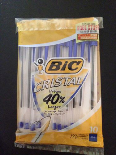 Brand new bic cristal ball point pens - sealed pack of 10 medium blue pens for sale