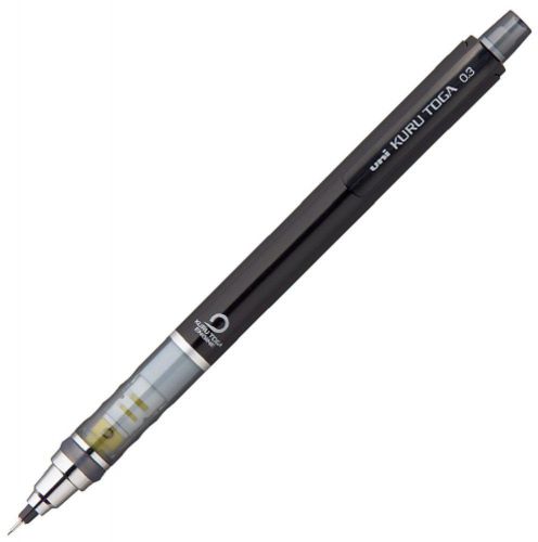 1Pc. Uni Kuru Toga Auto Lead Rotation Mechanical Pencil - 0.3 mm - Black Body