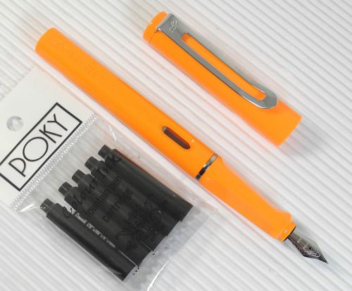 Jinhao 599b fountain pen orange plastic barrel free 5 poky cartridges black ink for sale