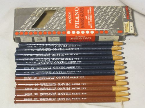 12 x DIXON PHANO MARKS GLASS   marker pen 80 Blue 95 Brown U.S.A. vintage