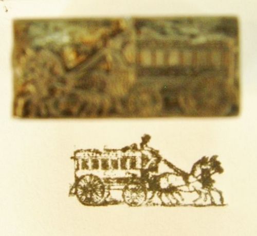 VINTAGE LETTERPRESS ALL-METAL PRINTING BLOCK: FARM EQUIPMENT FARM WAGON W/ TEAM