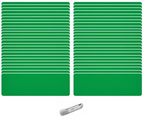 100 BLANK 1 X 3 GREEN/ WHITE NAME BADGES 1/8&#034; CORNERS &amp;100  PIN FASTNERS