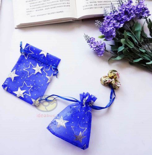 50PCS Royalblue+Silver Glitter Stars 3.5&#034;x4.75&#034;Xmas Organza Bags Pouches AH10c15