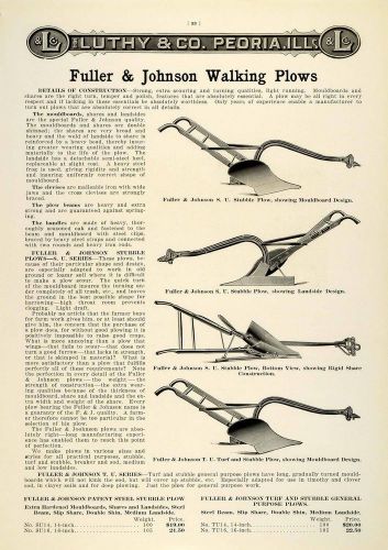 1912 Ad Antique Fuller Johnson Walking Farm Plow S.U. Series Turf Stubble LAC2