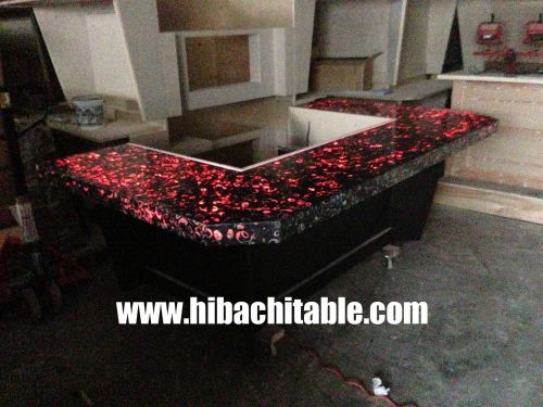 Teppanyaki Hibachi Table - Onyx Stone Sea Shell Style with Changeable LED Color