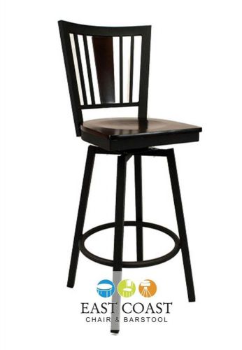 New Steel City Metal Swivel Bar Stool with Black Frame &amp; Walnut Wood Seat