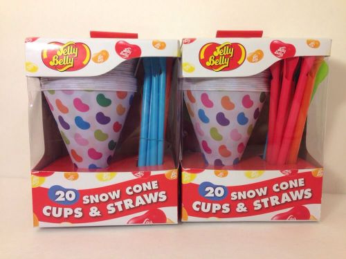 NEW Colorful Jelly Belly 40 Snow Cone Cups &amp; 40 Straws 6oz