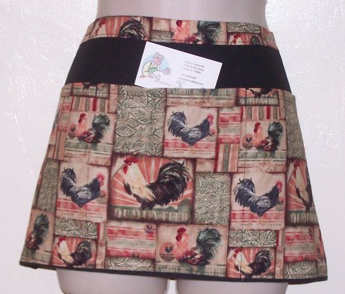 6687 Hand Made waitress half  APRON,3 pockets, CHICKENS --- free ship &#034;LAST ONE&#034;