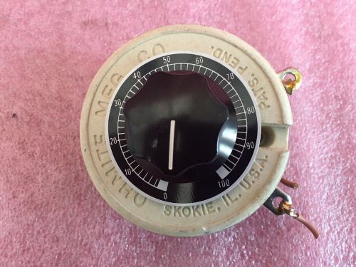 Ohmite 50 OHM Model K Rheostat 100 Watt RKS50R  with dial plate &amp; knob