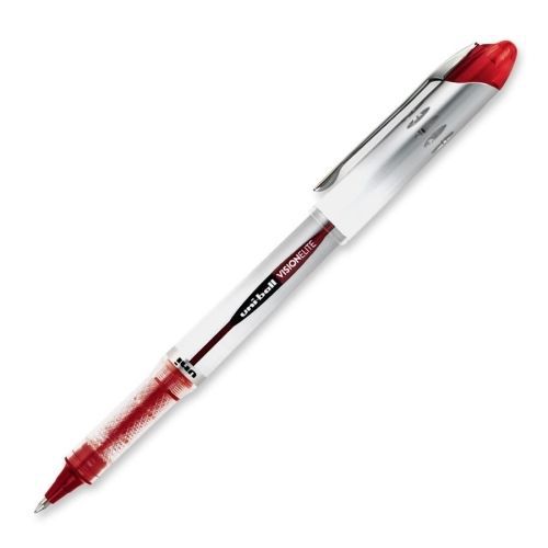 Lot of 12  uni-ball vision elite rollerball pen -red ink -light gray - san69023 for sale