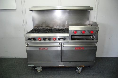 Vulcan 260-L Six Burner Range w/24&#034; Flat Griddle &amp; Two Std. Ovens, USED...