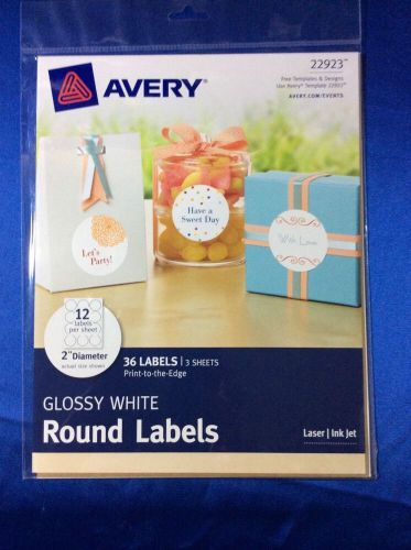 NEW Avery | Glossy White Round Labels | 36 Labels | 2” Diameter | Template 22923