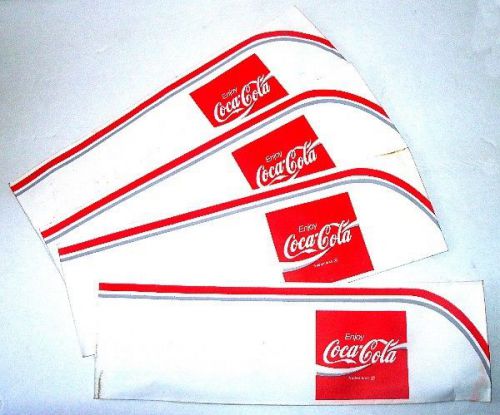 4 ViNTAGE COCA COLA SODA JERK PAPER COKE HATS OPEN TO SiZE 3 1/4&#034; X 11&#034;