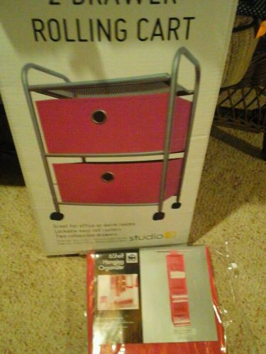 Rolling 2-Drawer Cart, pink kids dorm  16x25x12 plus organizer shoe shirts