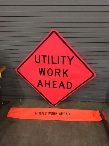 USA-SIGN C/36-SBFO-3FH-HD UTILITY WORK AHEAD Orange Road Sign 36&#034; x 36&#034;