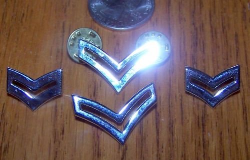 POLICE CORPORAL CHEVRON SILVER NICKEL COLLAR BRASS INSIGNIA PIN SETS SMALL LARG