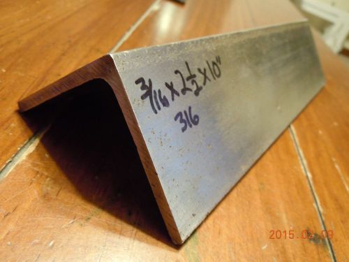 Stainless  Angle Stock 90 degree Grade 316  3/16&#034; tk x 2-1/2&#034; leg x 10&#034; lg