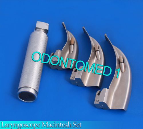 LARYNGOSCOPE MEDIUM HANDLE C + 3 MACINTOSH BLADE # 1 + 2 + 3 ENT ANESTHESIA SET