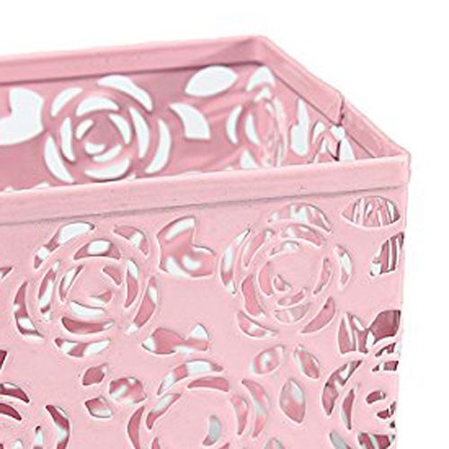 Hollow Rose Flower Metal Pen Holder Office Desk Container Case wt