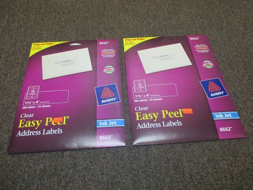 2 NEW Avery 8662 Clear Easy Peel Address Labels 700 1 1/3&#034; X 4&#034; InkJet