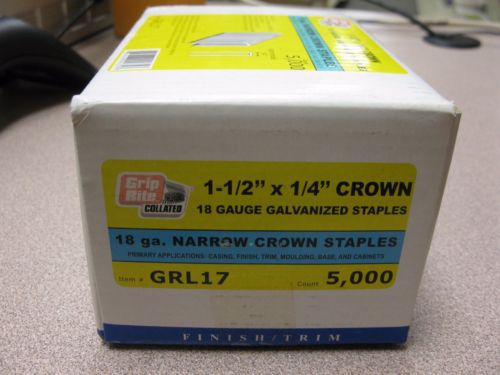 Grip rite 1-1/2&#034; x 1/4&#034; crown staple 18ga galvanized 5000 count free shipping for sale