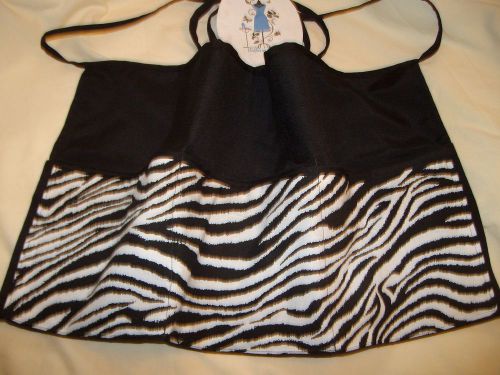 Black Server  3 Pocket Waitress Waist Apron Zebra Black WhiteName Added  FREE