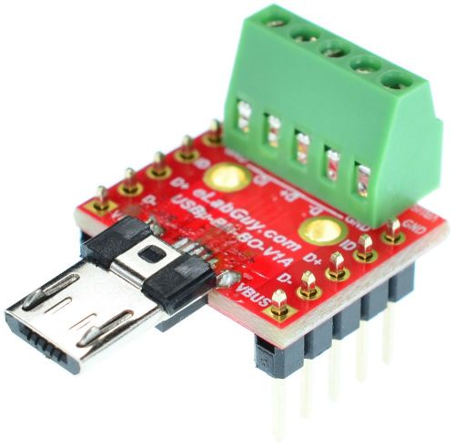 Micro usb type b male connector breakout board, elabguy usbµ-bm-bo-v2a, arduino for sale