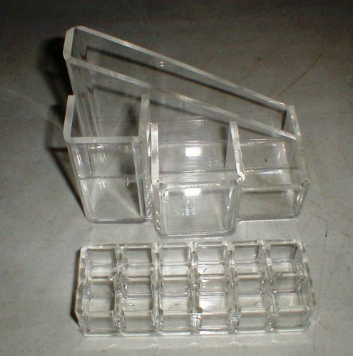 2 Lucite Acrylic Desk Organizer Multi Section &amp; Mini Squares Blocks Dice Holder