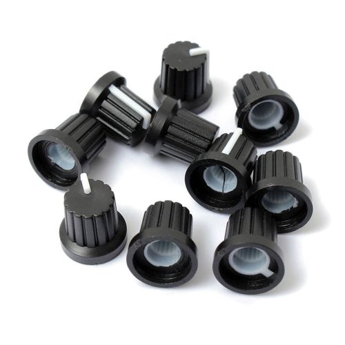 10 Pcs 6mm Shaft Hole Dia Plastic Threaded Knurled Potentiometer Knobs Cap JXCA