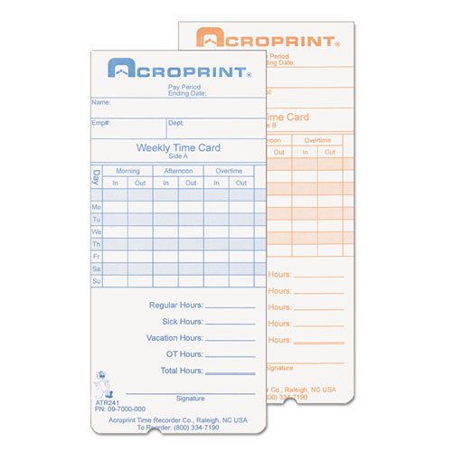 Weekly Time Cards for ATR240 and ATR360, 250/Pack