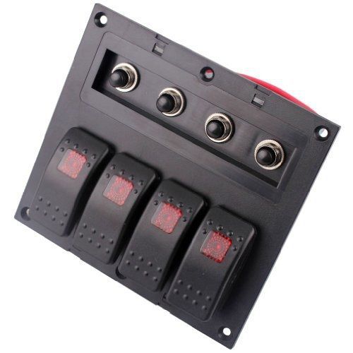 Generic 4 gang boat led rocker switch panel black 12v waterproof with overload for sale