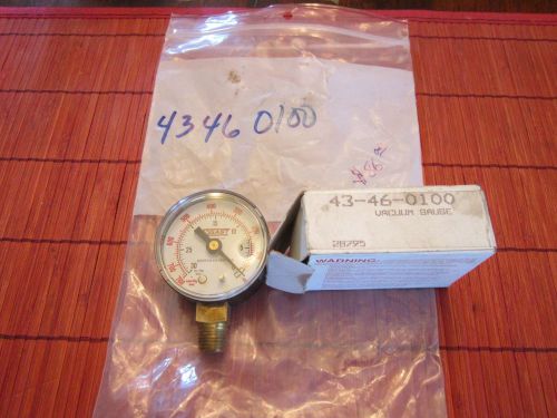 Gast Vacuum Gauge, Bottom Mount Mounting, 1/4 NPT, 2&#034;, 0-30 in/Hg