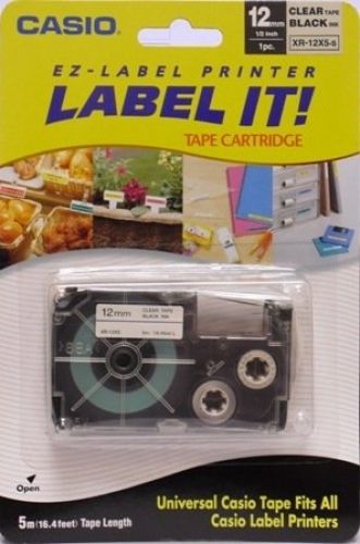 Brand new casio universal label tape- 12mm black ink on clear tape. fits all for sale