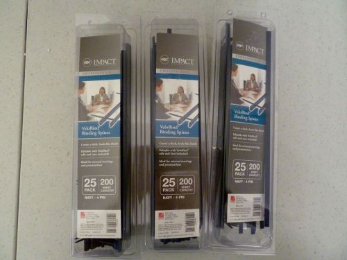 GBC Impact Navy 4-Pin VeloBind binding spines, 25 pk. (200 sheet capacity)