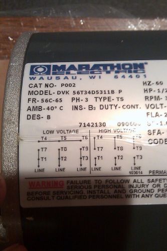 Marathon Electric P002  model DVK 56T34D5311B P  FR-56C-65 PH-3 TYPE-TS  HP 1/2