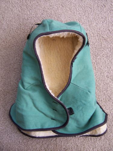 Vintage hard hat winter helmet liner sherpa lining green canvas shoulder length for sale