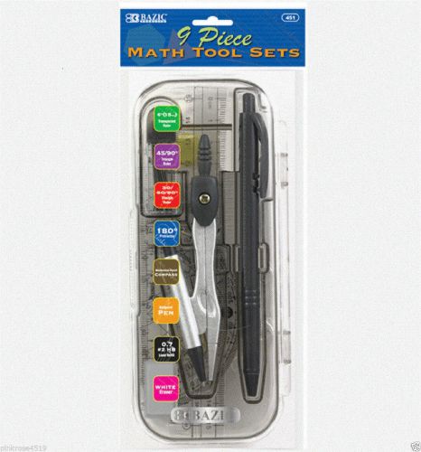 9 Piece Math Tool Sets, Rulers, Protractor, Mechanical Pencil, Compass