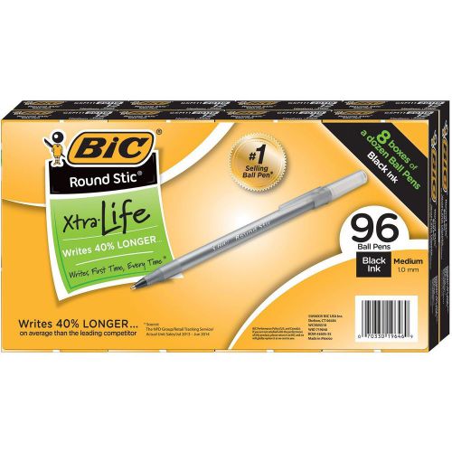 BIC Round Stic Xtra Life, Black (Medium, 96 ct.)