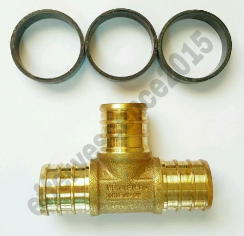 (100) 3/4&#034; x 1/2&#034; x 3/4&#034; pex tee - brass crimp fitting (300) crimp rings for sale